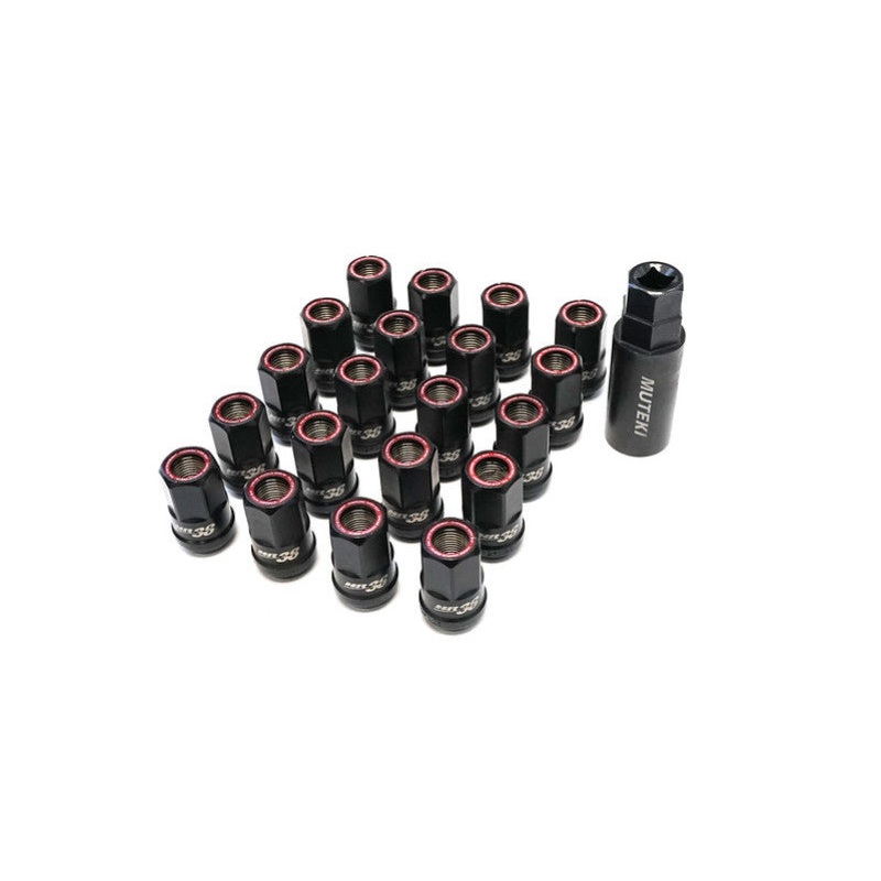 Wheel Mate Muteki HR38 Open End Lug Nuts 12×1.25 Titanium Chrome / Red Ring