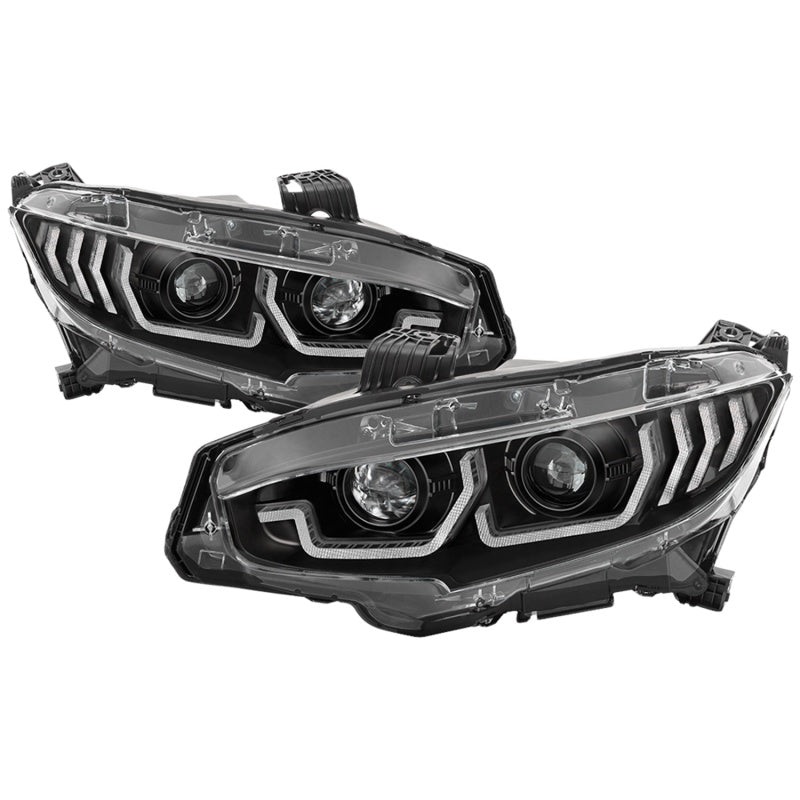 Spyder 16-18 Honda Civic 4Dr w/LED Seq Turn Sig Lights Proj Headlight – Black – PRO-YD-HC16-SEQ-BK