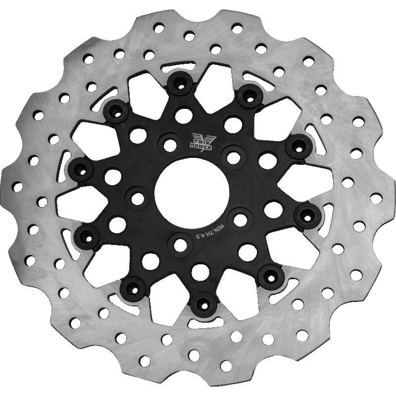 Twin Power 08-Up FLH FLT Rear 11.8 Scalloped Floating Rotor Black Mesh