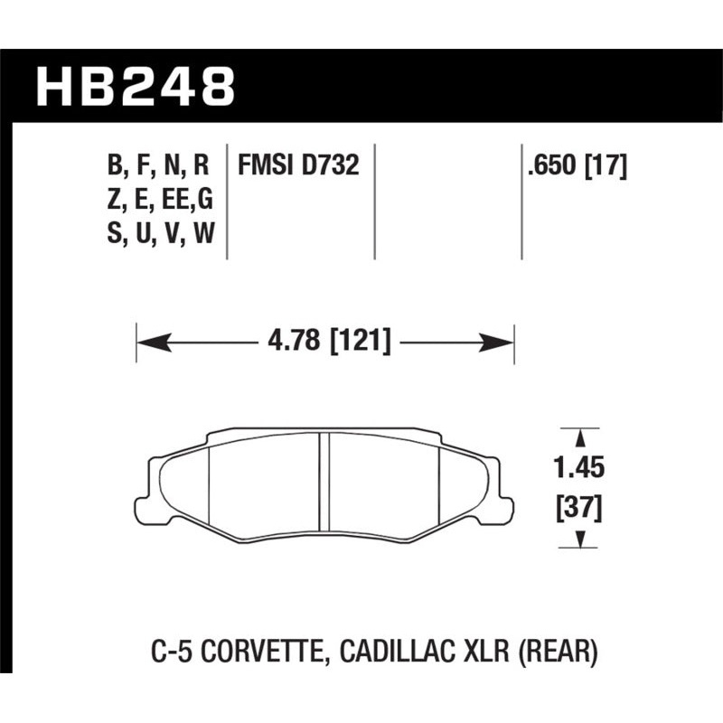 Hawk 97-06 Corvette (incl C5 Z06) Performance Ceramic Street Rear Brake Pads