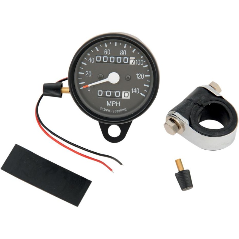 Drag Specialties Mini Mechanical Speedometer – 2:1 Ratio with Black Face and Tripmeter 21-6815BDS