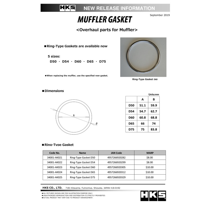 HKS Muffler Gasket 60.8mm ID 68.8mm OD