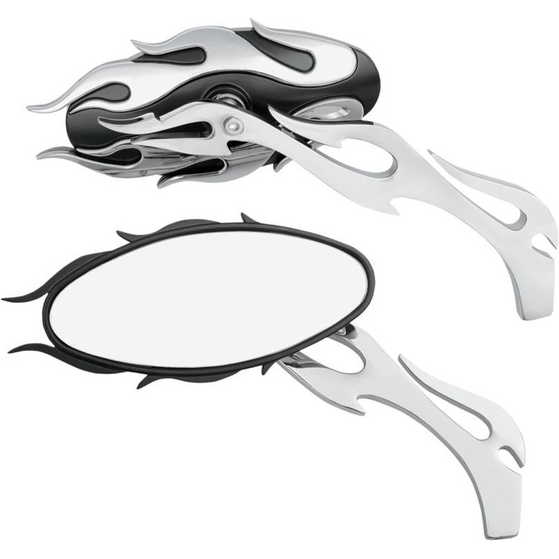 Drag Specialties Flame Oval Mirror – Chrome/Black Finish 76826B4
