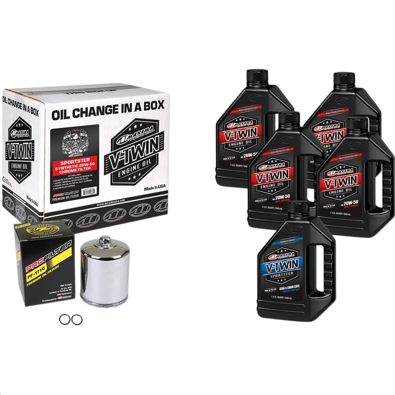 Maxima Sportster Synthetic Oil Change Kit with Chrome Filter 90-119015PC