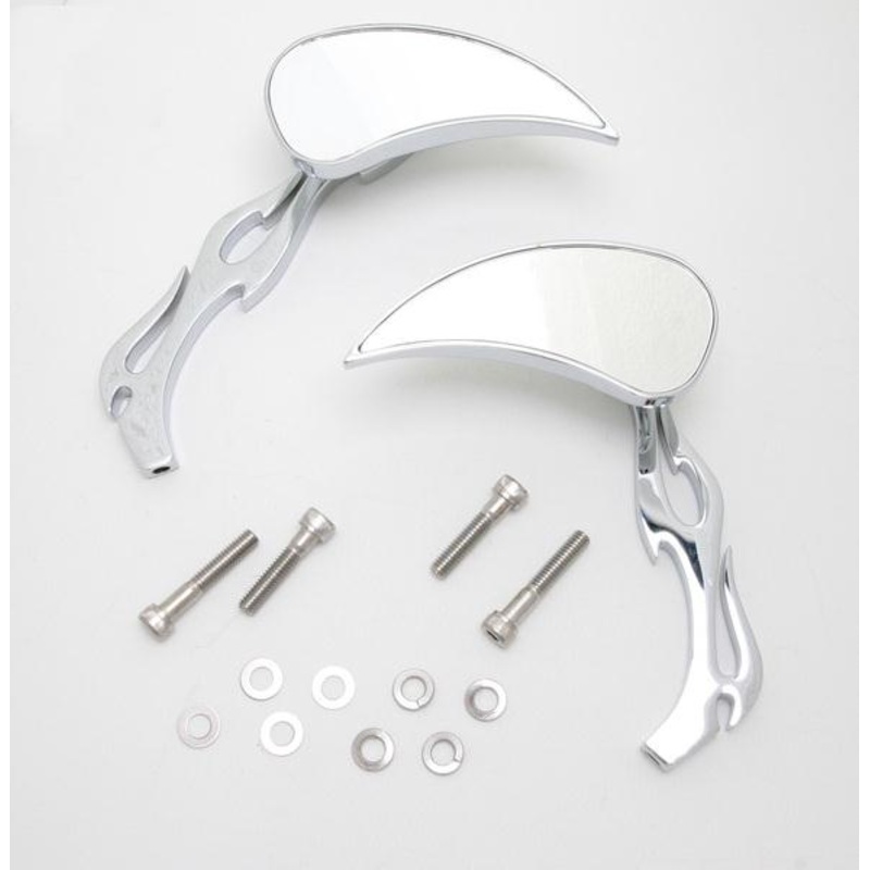 Drag Specialties Flame Teardrop Mirror with Sculptured Stem – Flame Stem, Black 76446B4