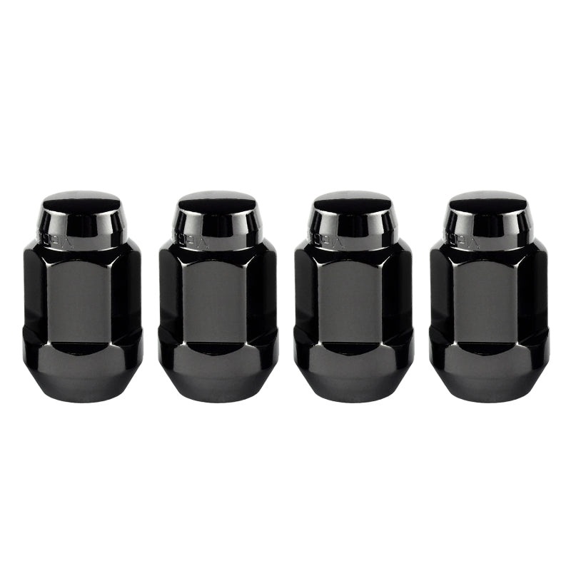 McGard Hex Lug Nut (Cone Seat Bulge Style) M14X1.5 / 22mm Hex / 1.635in. Length (4-Pack) – Black