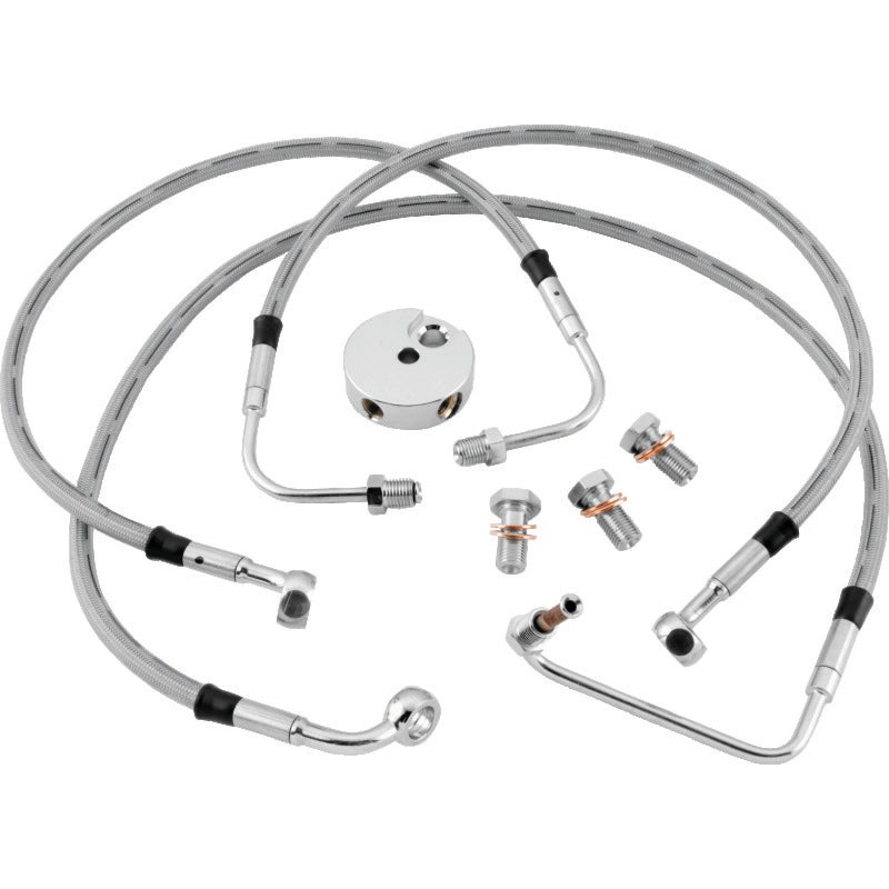 Twin Power 84-10 FXST 00-07 FXSTD 93-05 FXDWG Stainless Steel Dot Brake Line Kit Front Stock Length
