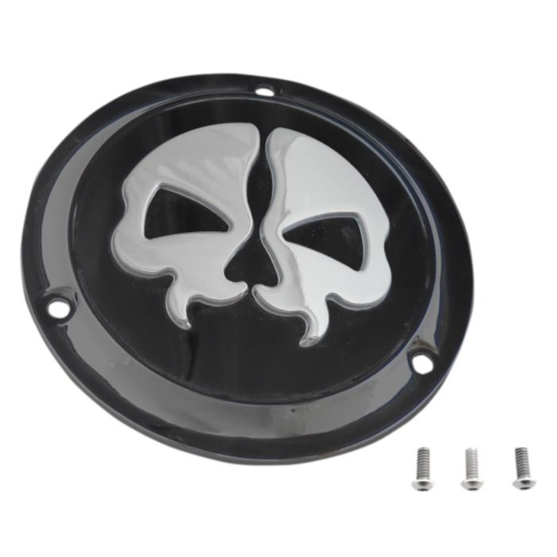 Drag Specialties Split Skull Derby Cover – Black w/ Chrome Skull 1107-0549