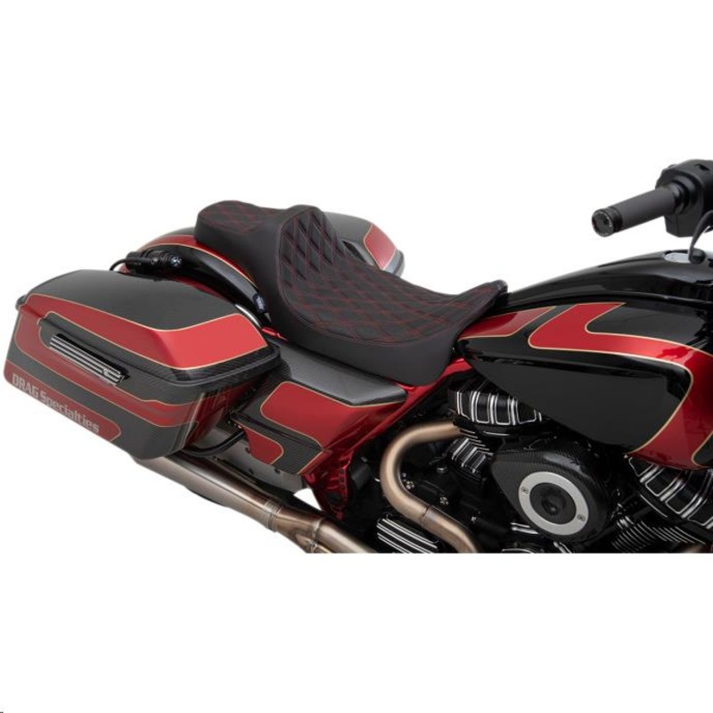 Drag Specialties Predator III Extended Double Diamond Seats – Red Thread 0801-1262