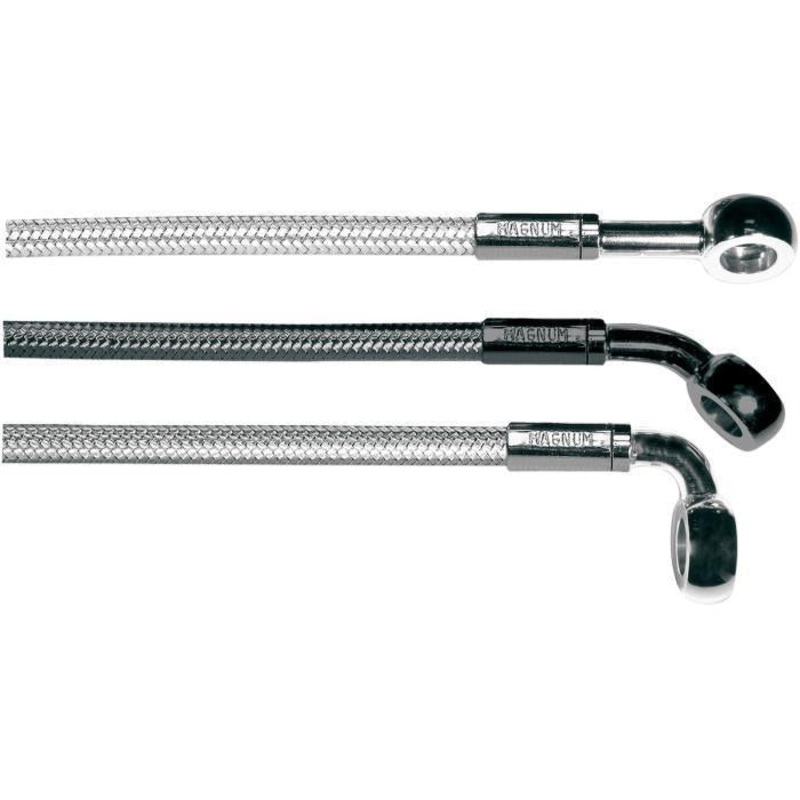 Magnum Polished Stainless Designer Series ABS Front Upper Brake Line – 10mm., 180deg. Banjo – 30in. AS47119