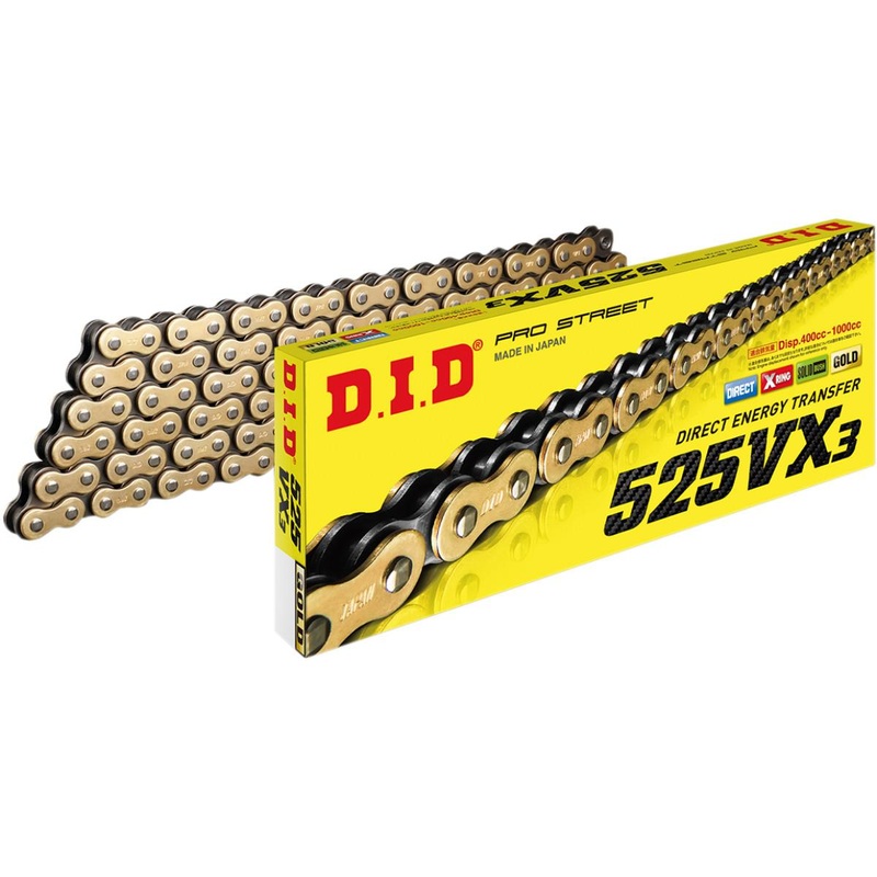 D.I.D 525VX3 X-Ring Series Chain – 130 Links – Gold 525VX3GX130ZB