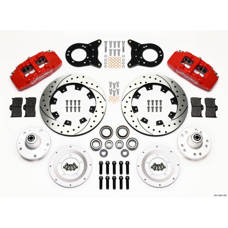 Wilwood Dynapro 6 Front Hub Kit 12.19in Drill Red 1965-1969 Mustang Disc & Drum Spindle