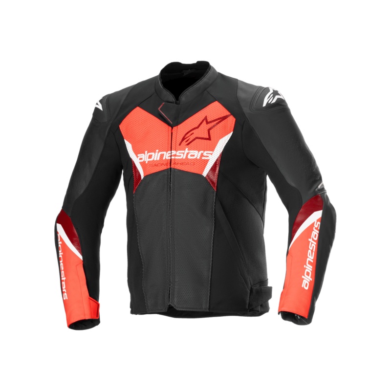 ALPINESTARS FASTER V3 AIRFLOW LEATHER JACKET – BLACK/RED FLURO 46
