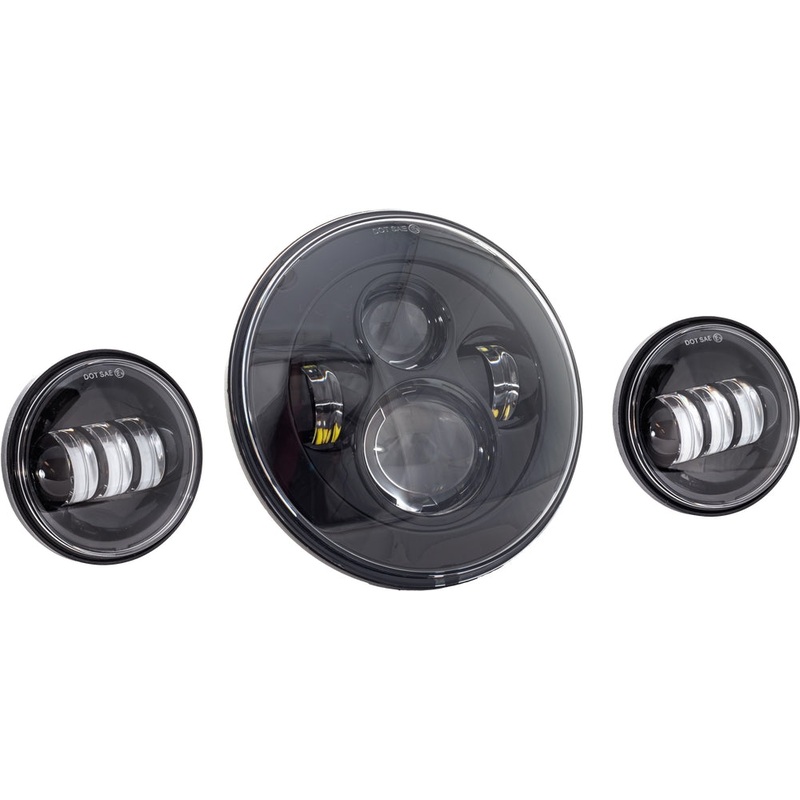 Letric Lighting Co. 7in. LED Headlight with Passing Lamps for Indian – Black LLC-ILHK-7B