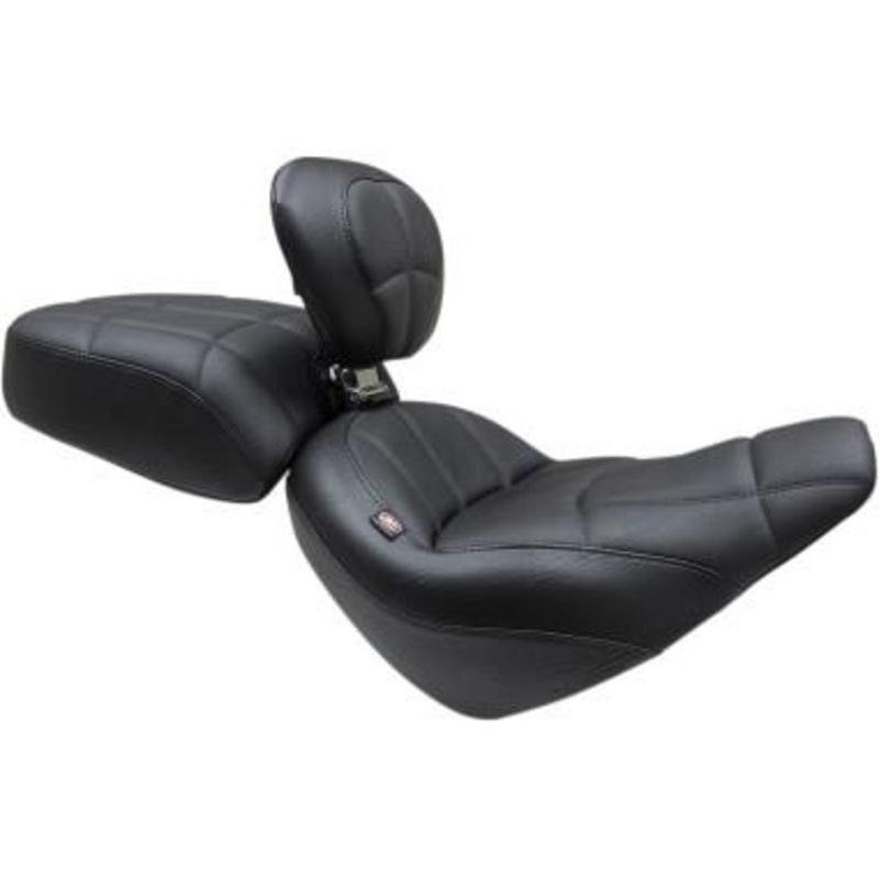 Mustang Standard Touring Seat with Backrest – Cube Stitch – Black 79494