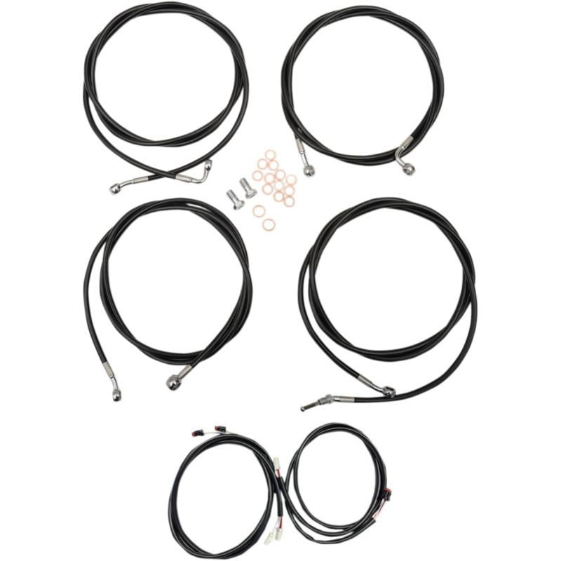 LA Choppers Complete Handlebar Cable/Brake & Clutch Line/Wire Kit – Black Vinyl/Stainless Braided LA-8054KT3-13B