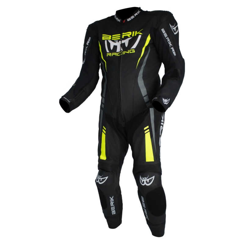 BERIK SICILY LEATHER SUITS – BLACK/HI-VIZ 48