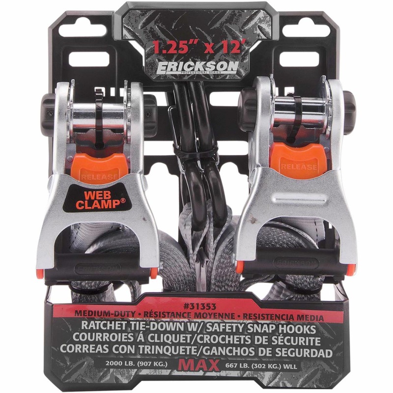 Erickson 1.25in. x 12ft. Deluxe Tie-Downs with Web Clamps and Safety Hooks 31353