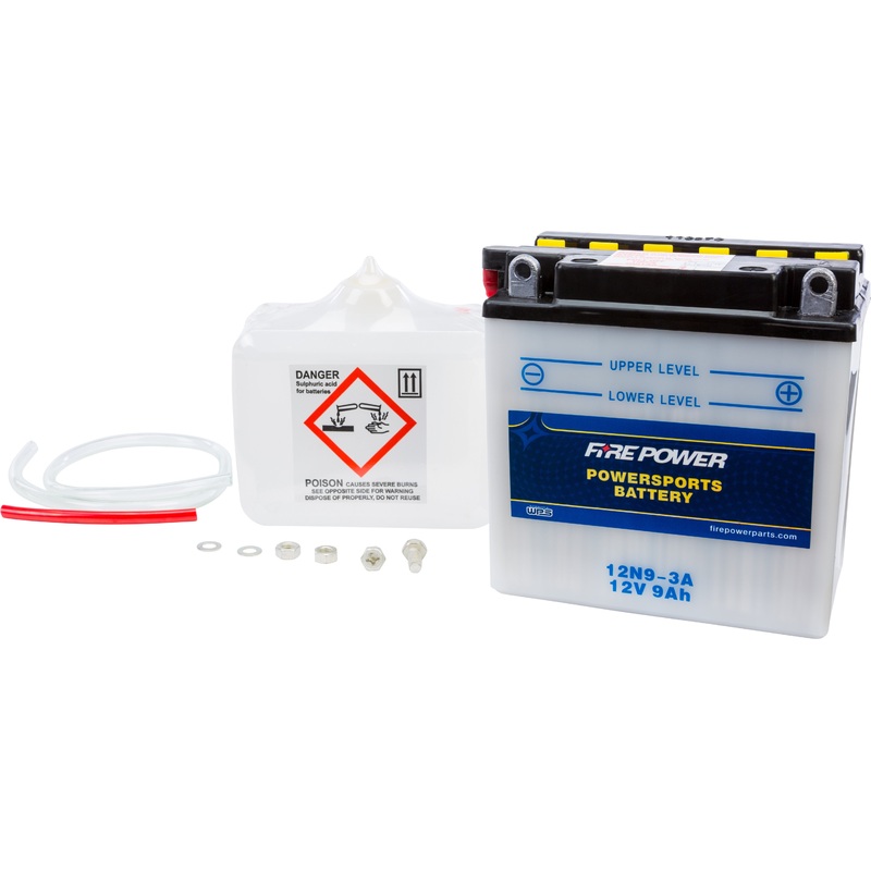 Fire Power Conventional 12V Standard Battery with Acid Pack 12N9-3A