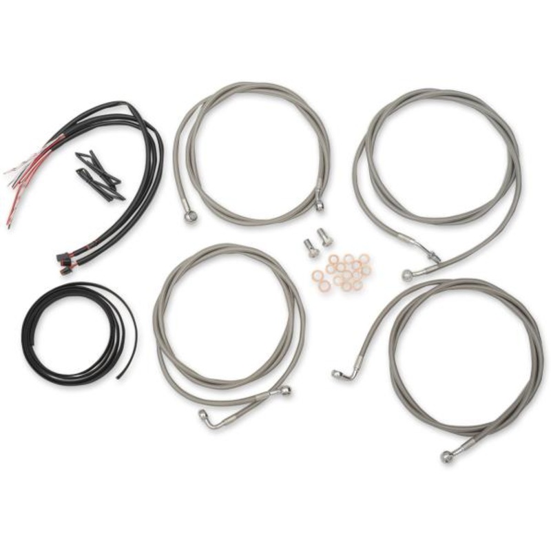 LA Choppers Complete Handlebar Cable/Brake & Clutch Line/Wire Kit – Stainless Braided LA-8054KT2-19