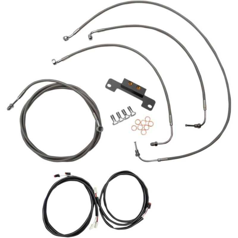 LA Choppers Complete Handlebar Cable/Brake & Clutch Line/Wire Kit – Stainless Braided LA-8055KT3-19