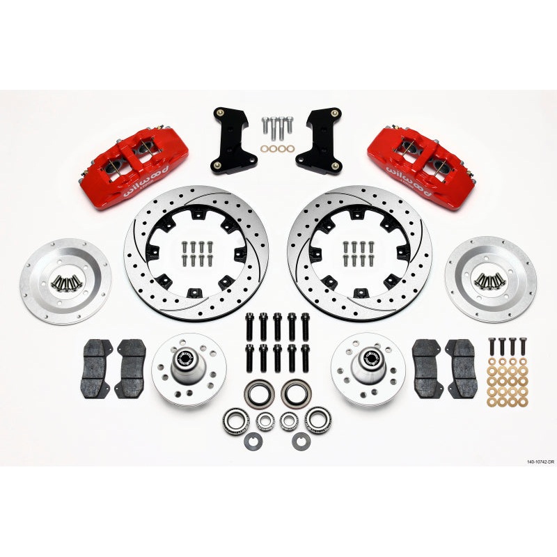 Wilwood Dynapro 6 Front Hub Kit 12.19in Drilled Red 74-80 Pinto/Mustang II Disc Spindle only