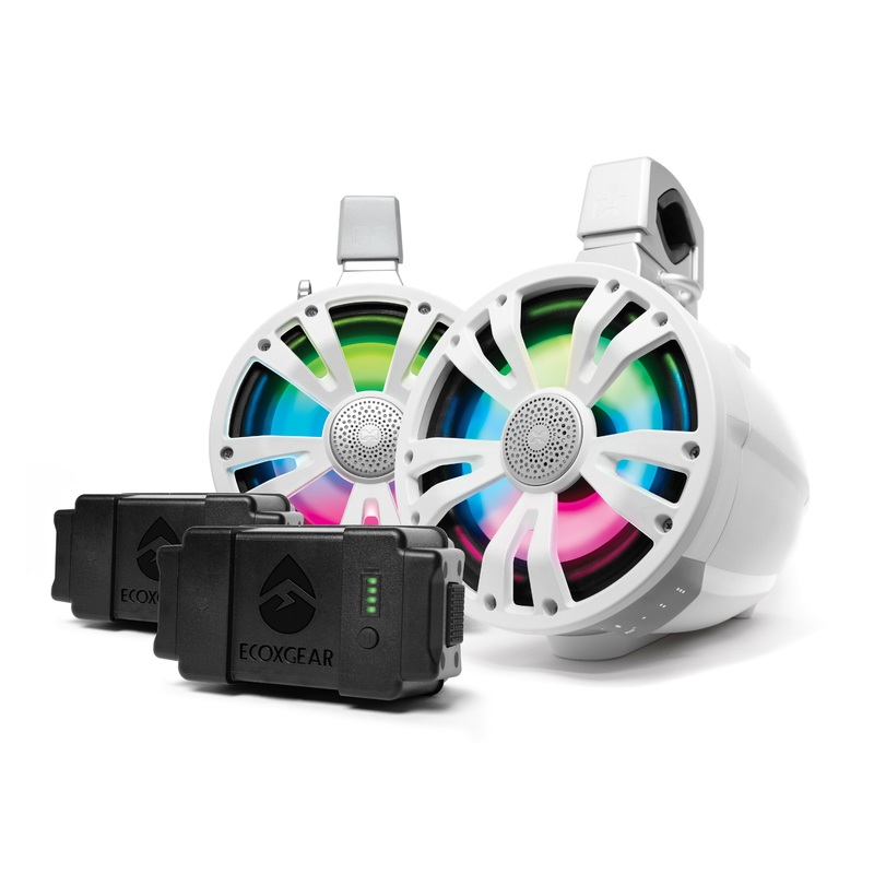 EcoXGear 63-9229 Extrmtower 2-Pk 8  Spkr 2 Amp Speakers + 2 Batteries Wht