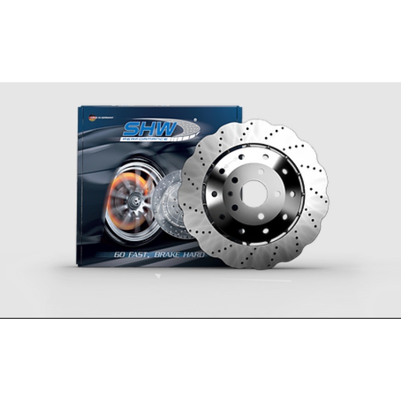 SHW 14-18 Audi RS7 4.0L Front Drilled-Dimpled Lightweight Wavy Brake Rotor (4G0615301AH)