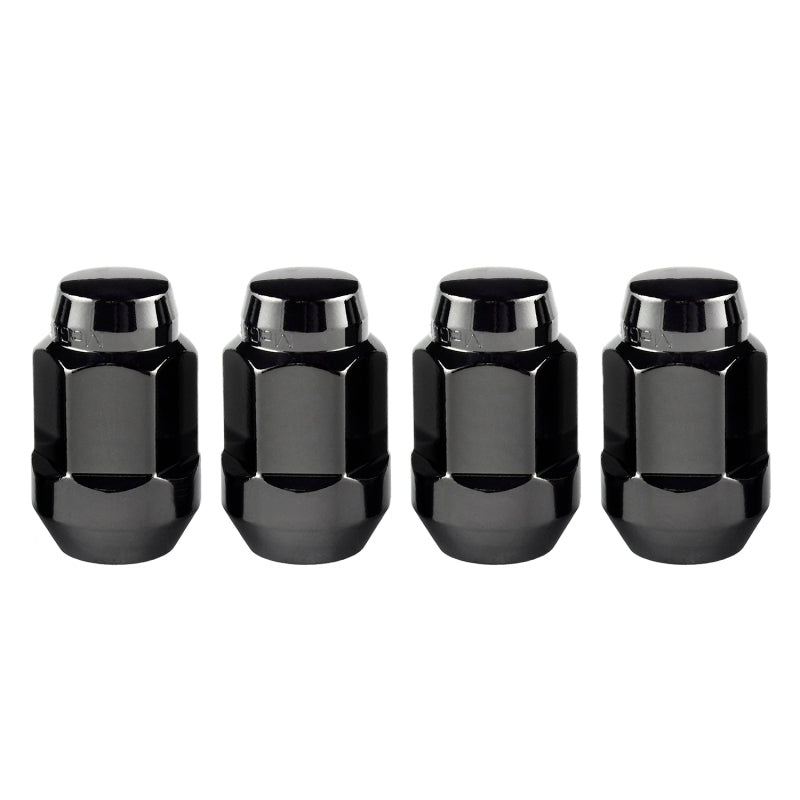 McGard Hex Lug Nut (Cone Seat Bulge Style) M12X1.5 / 3/4 Hex / 1.45in. Length (4-Pack) – Black