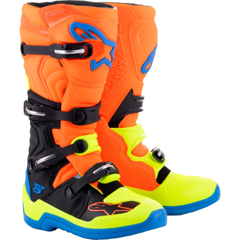alpine star 482-32206 Tech 5 Boots Blue/Orange/Yellow Fluo Sz 6