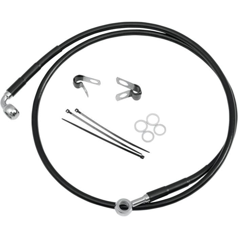Drag Specialties Extended Stainless Steel Front Brake Line Kit – Black Vinyl Coated – 15 3/8in./33in. 620085-10BLK