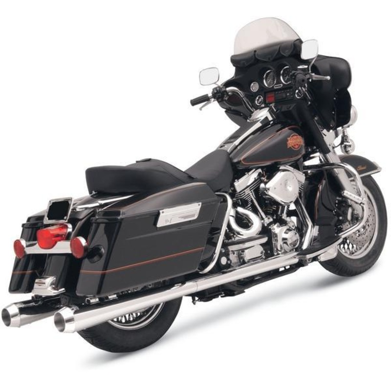 Bassani Manufacturing 4in. Slip-On Megaphone Mufflers with 2 1/2in. Performance Baffles –  Chrome with Billet End Cap FLH-517L